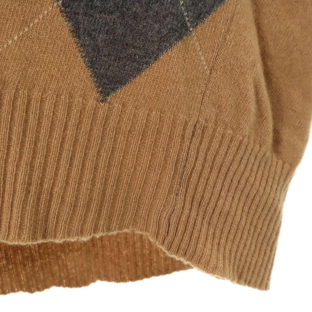 Dunhill ダンヒル スコットランド製 カシミヤ100％ アーガイル柄 長袖 Vネック セーター 42 ベージュ ニット メンズ