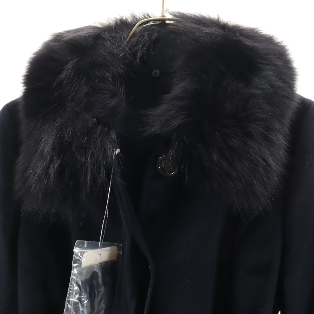 未使用 eternallous エターナラス カシミヤ100％ ステンカラーコート 9 ネイビー ブルーフォックスファー付き レディース