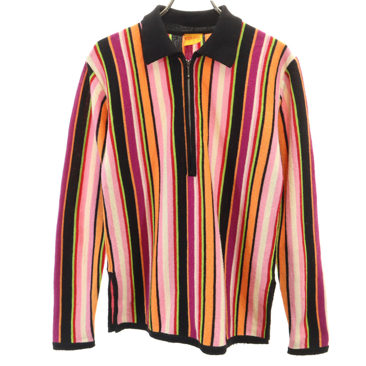 KENZO CLUB ケンゾークラブ 90s 日本製 オールド ストライプ柄 長袖 ハーフジップ ニット 38 マルチ レディース