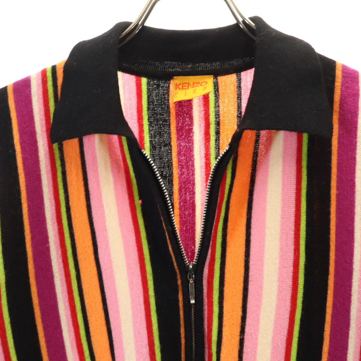 KENZO CLUB ケンゾークラブ 90s 日本製 オールド ストライプ柄 長袖 ハーフジップ ニット 38 マルチ レディース
