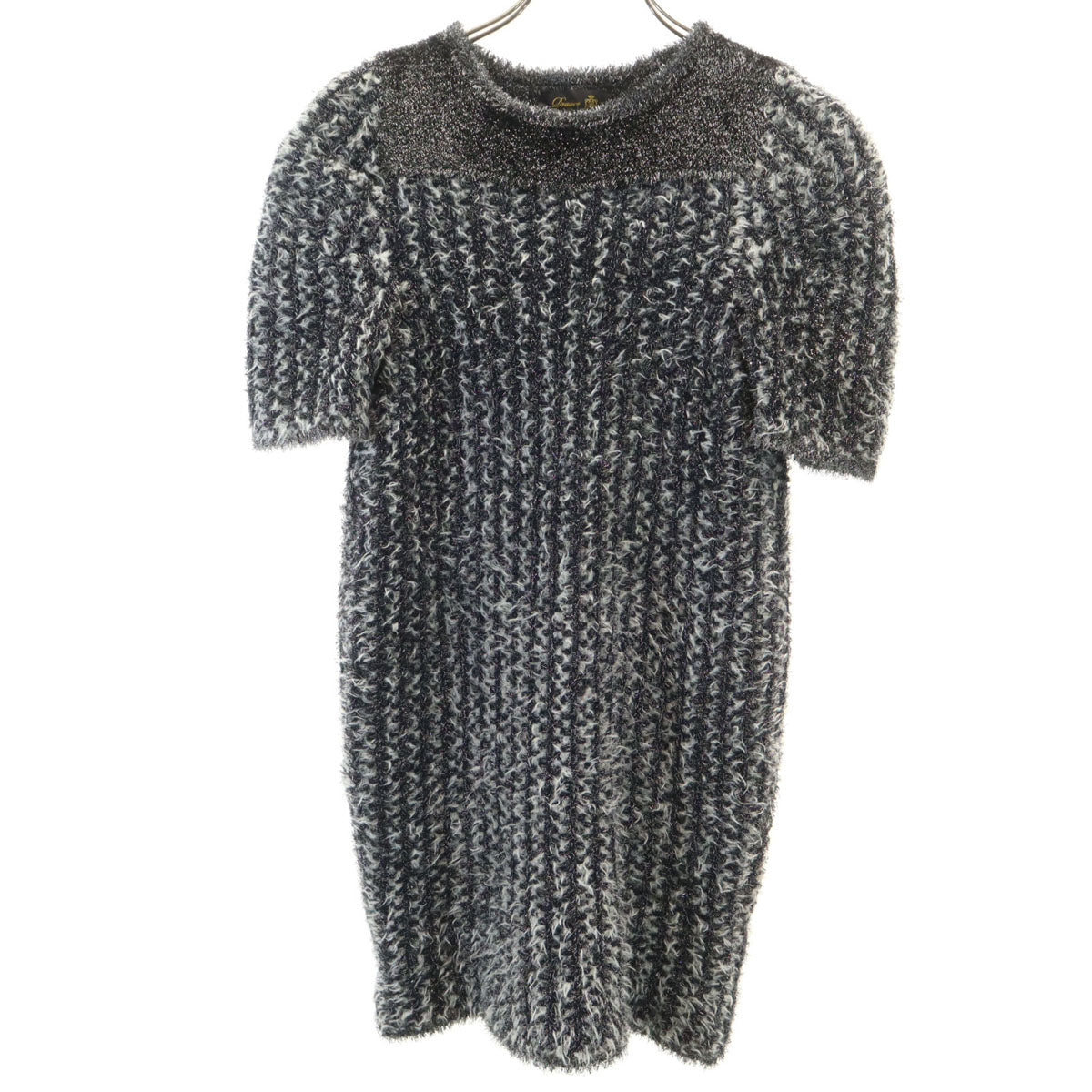 美品 Drawer ドゥロワー 日本製 半袖 ラメ ニット 1 ブラック レディース