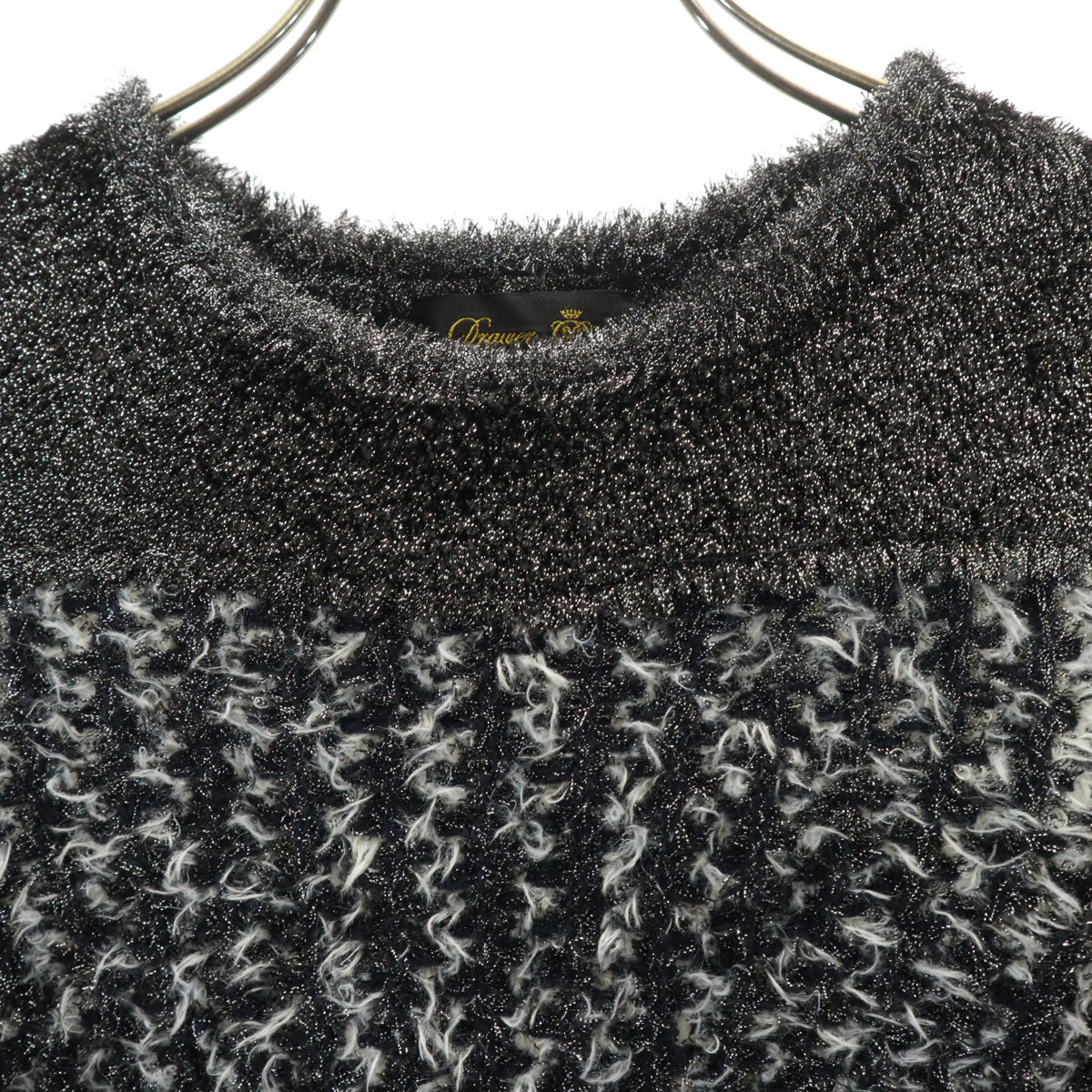 美品 Drawer ドゥロワー 日本製 半袖 ラメ ニット 1 ブラック レディース
