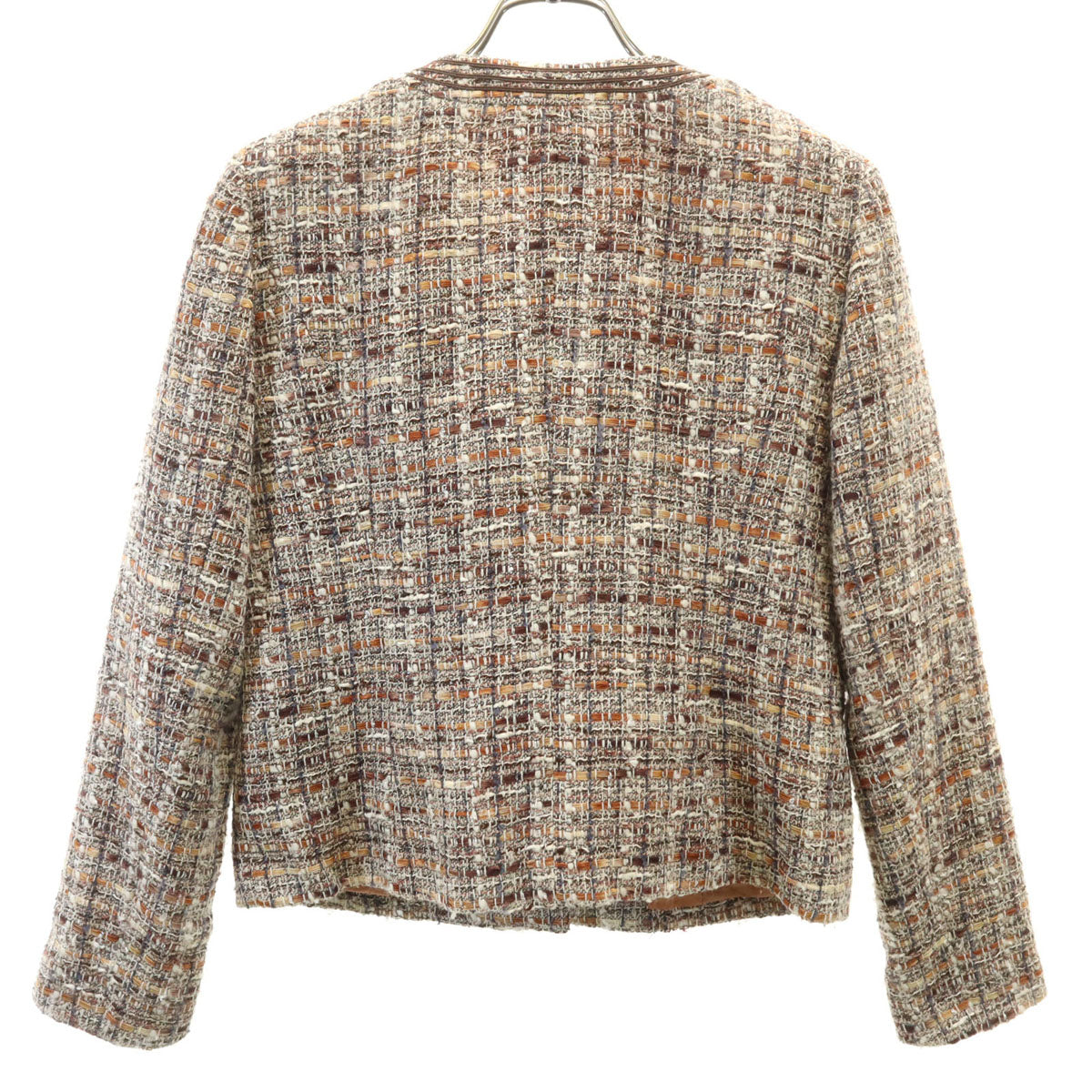 U by ungaro ユーバイウンガロ 日本製 ファンシーツイード ノーカラージャケット 36 ベージュ レディース