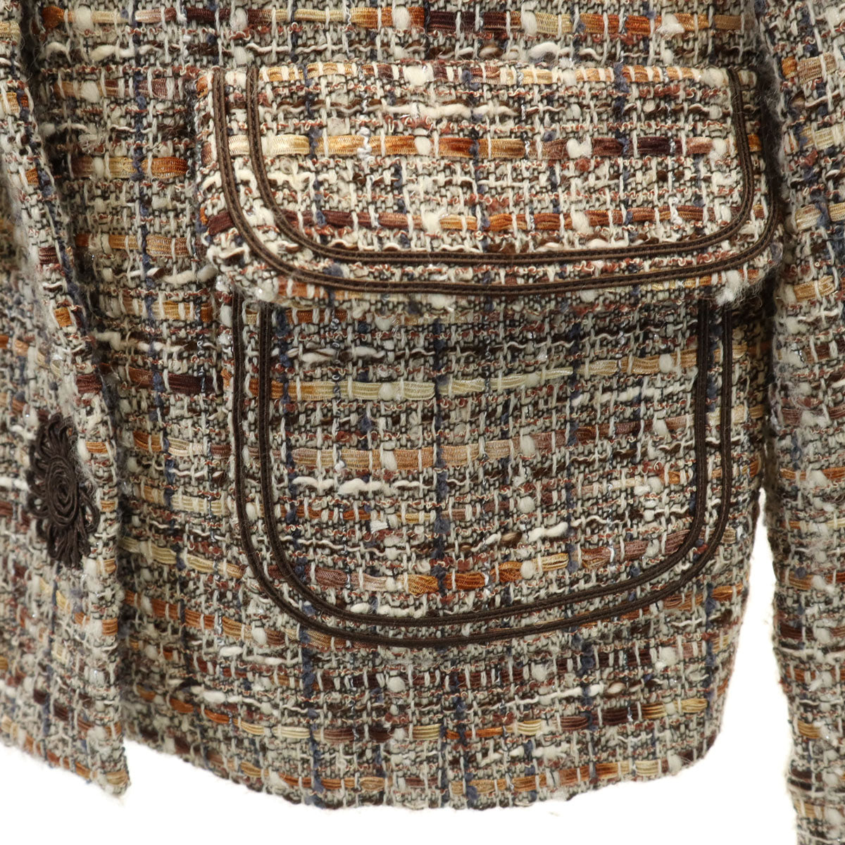 U by ungaro ユーバイウンガロ 日本製 ファンシーツイード ノーカラージャケット 36 ベージュ レディース