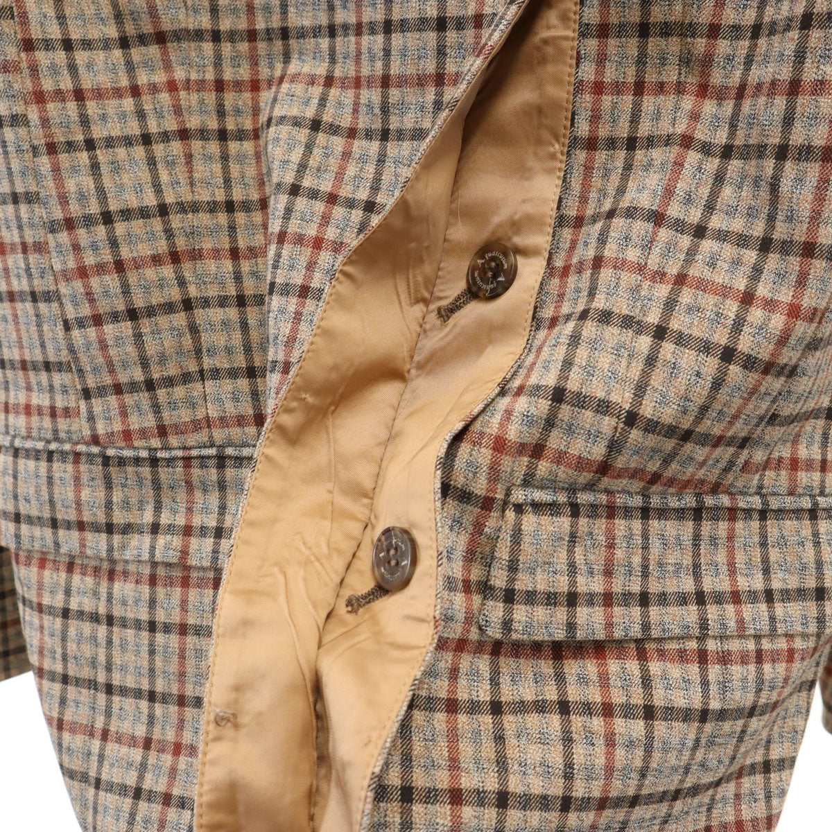 Aquascutum アクアスキュータム チェック柄 ノーカラーコート M ブラウン系 スプリング レディース