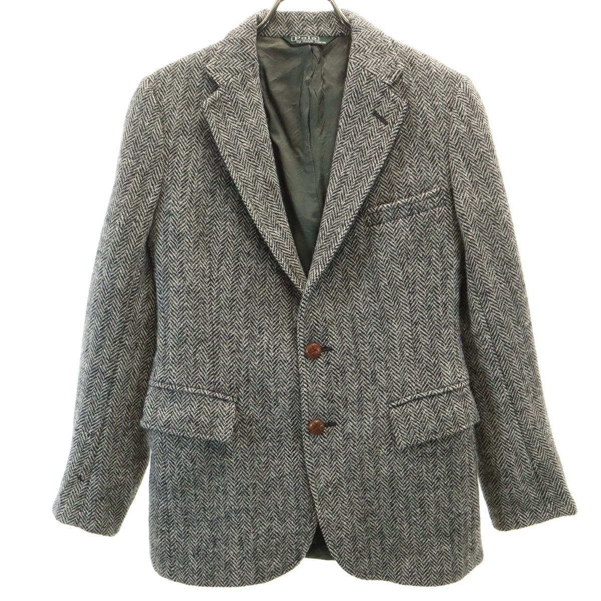 Polo by Ralph Lauren ポロバイラルフローレン 80s ヴィンテージ 緑タグ ヘリンボーン テーラードジャケット 16 ブラック レディース