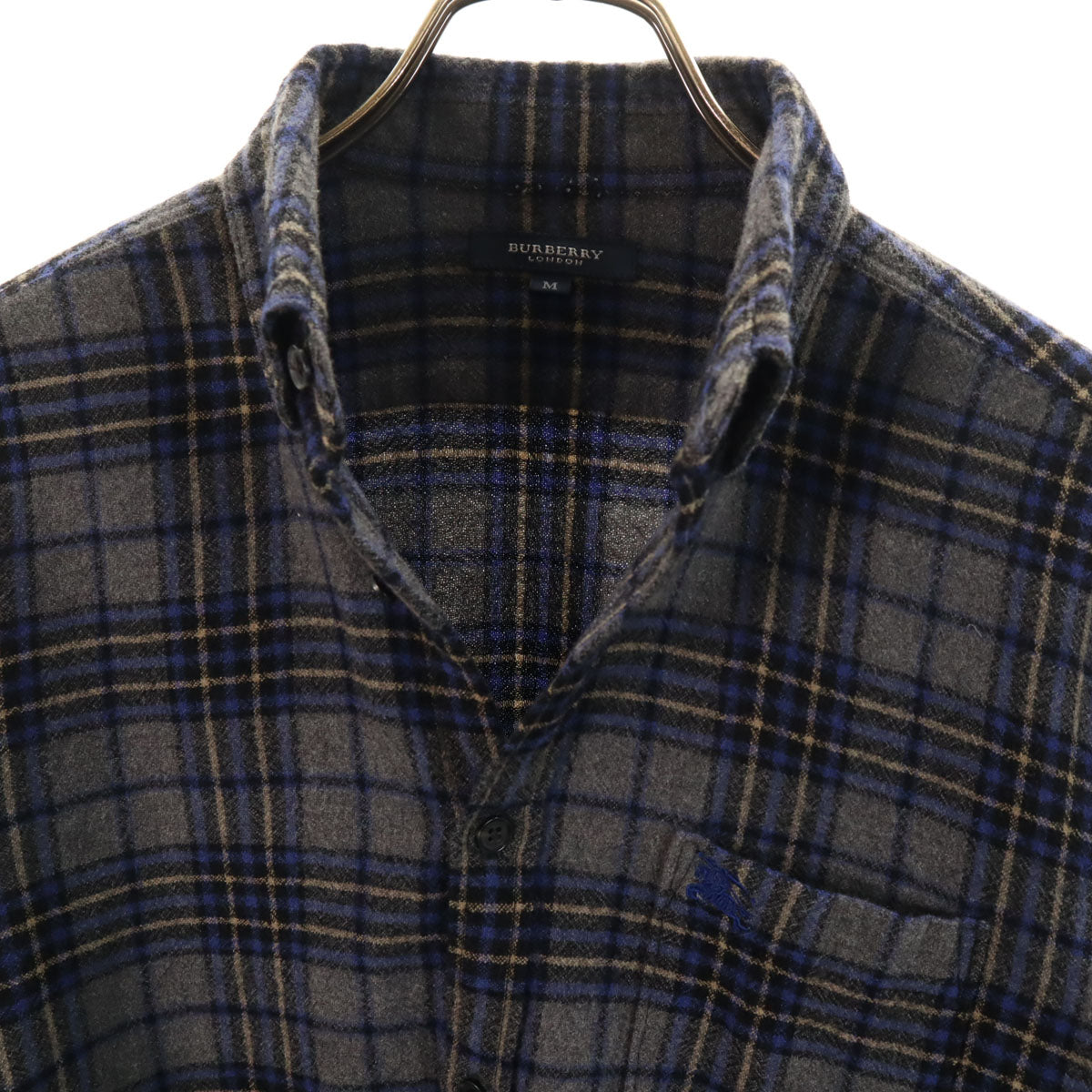 BURBERRY LONDON バーバリーロンドン チェック柄 長袖 フランネル ボタンダウンシャツ M チャコールグレー 三陽商会 レディース