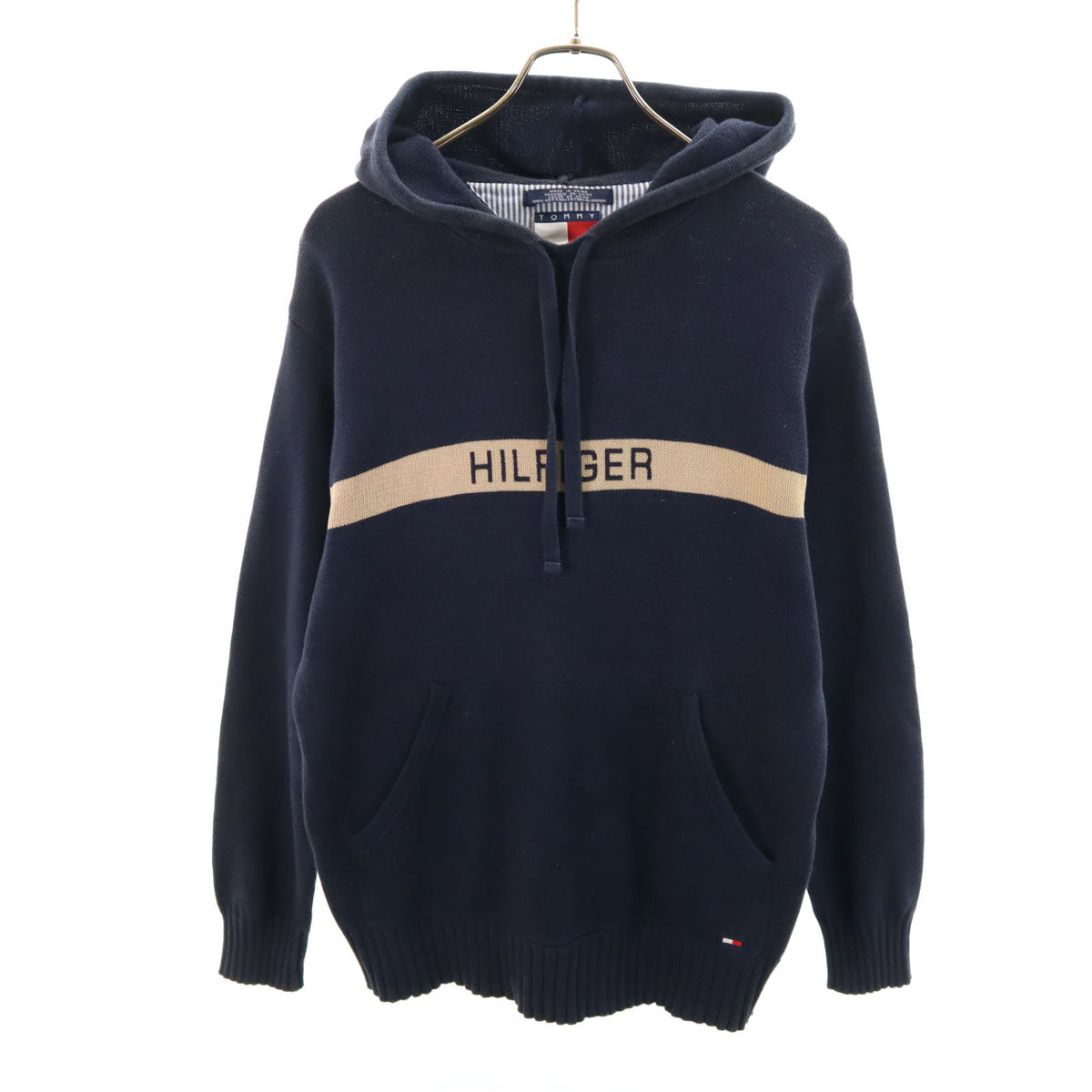 TOMMY HILFIGER トミーヒルフィガー 90s オールド 長袖 ニット パーカー XS ネイビー メンズ