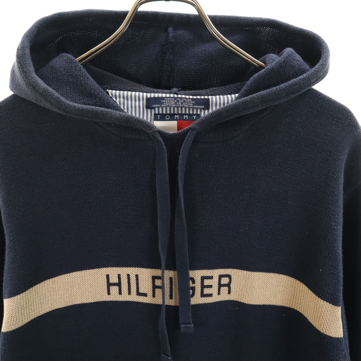 TOMMY HILFIGER トミーヒルフィガー 90s オールド 長袖 ニット パーカー XS ネイビー メンズ