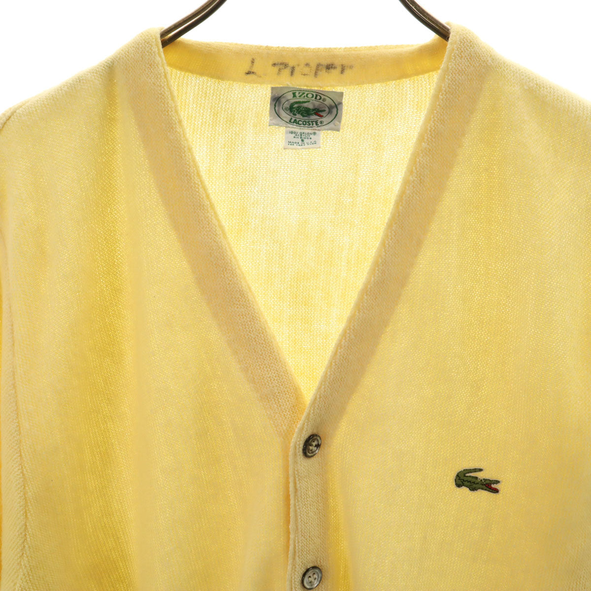 IZOD LACOSTE アイゾッドラコステ 90s USA製 オールド 長袖 Vネック ニットカーディガン S イエロー メンズ