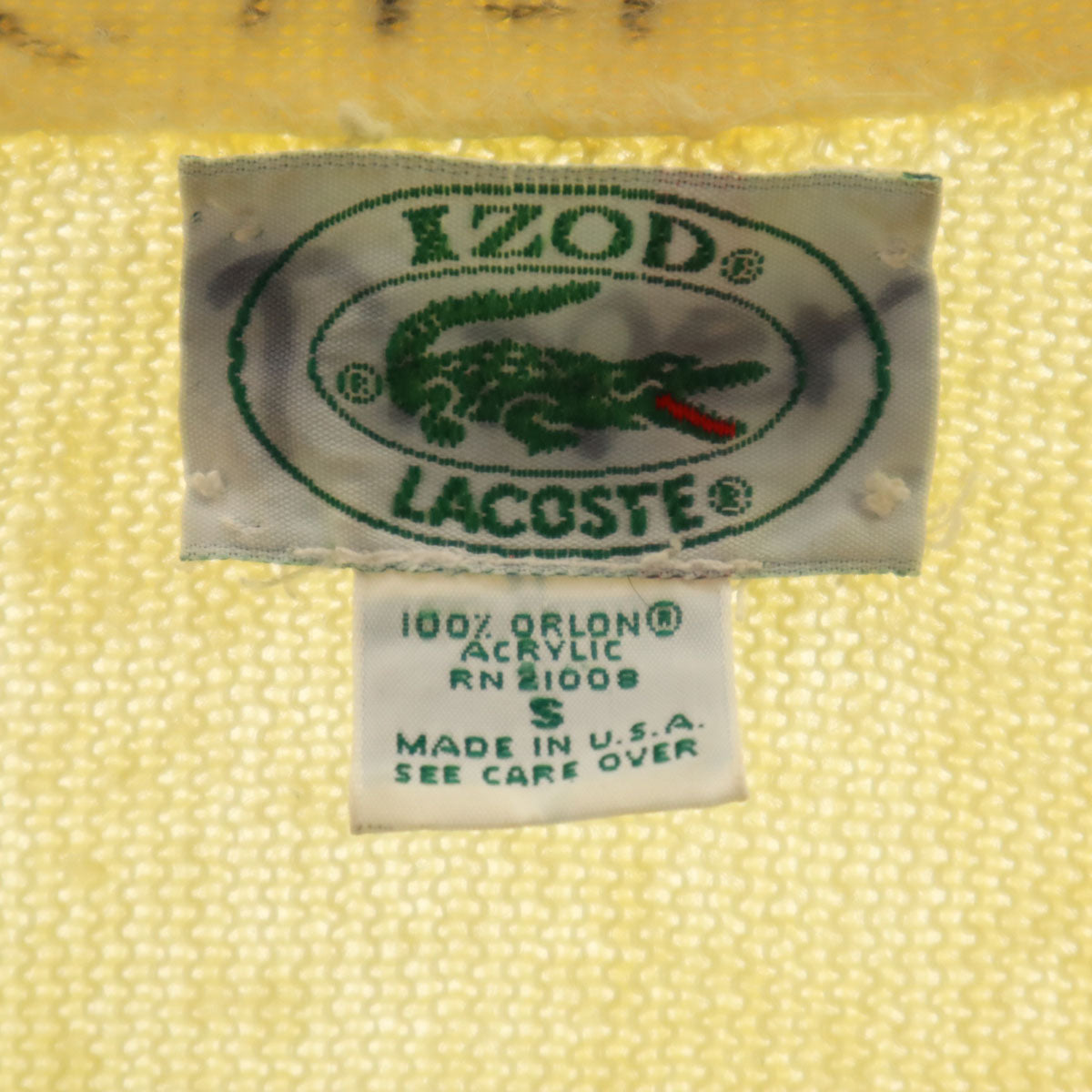 IZOD LACOSTE アイゾッドラコステ 90s USA製 オールド 長袖 Vネック ニットカーディガン S イエロー メンズ