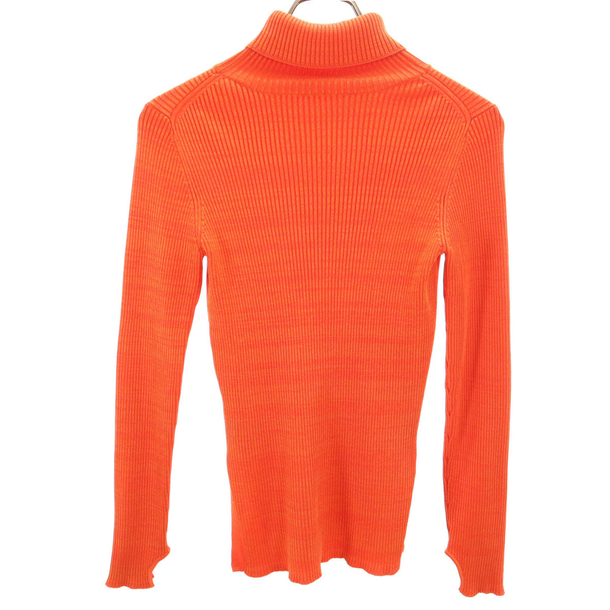 美品 LANVIN en Bleu ランバンオンブルー 長袖 タートルネック リブ ニット 38 オレンジ レディース