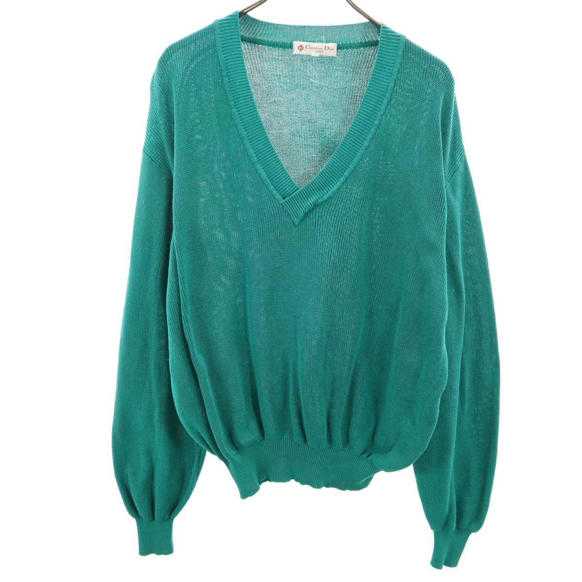 Christian Dior SPORTS クリスチャンディオールスポーツ 90s オールド 長袖 Vネック ニット L エメラルドグリーン メンズ
