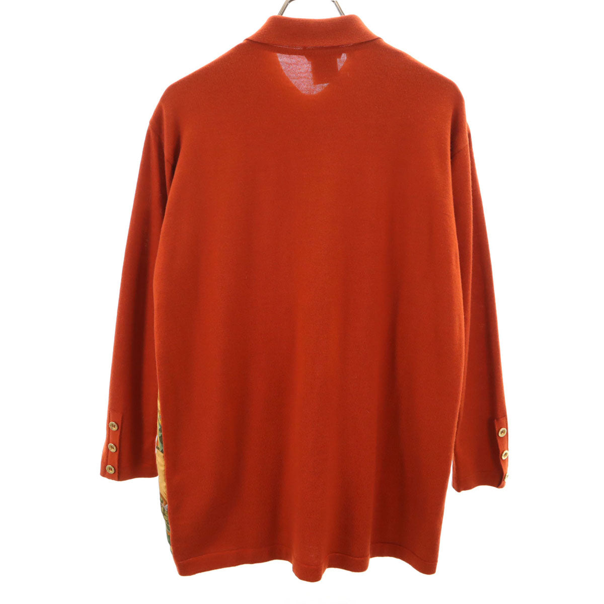 LOEWE ロエベ 80s 90s イタリア製 シルク オールド スカーフ柄 長袖 ニットカーディガン M オレンジブラウン レディース