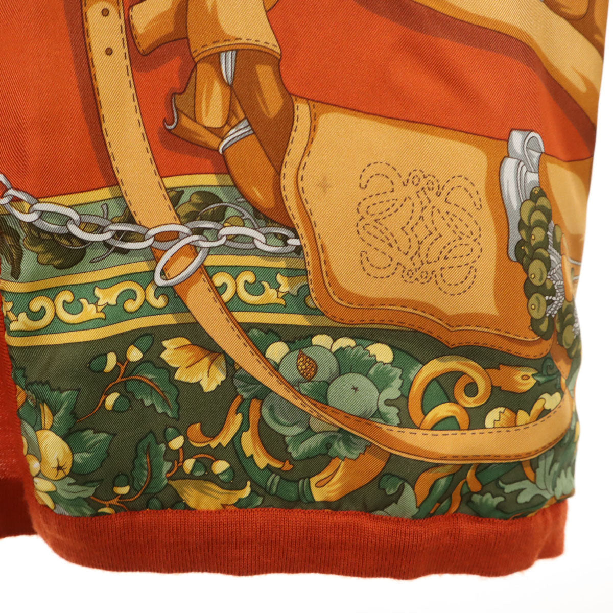 LOEWE ロエベ 80s 90s イタリア製 シルク オールド スカーフ柄 長袖 ニットカーディガン M オレンジブラウン レディース