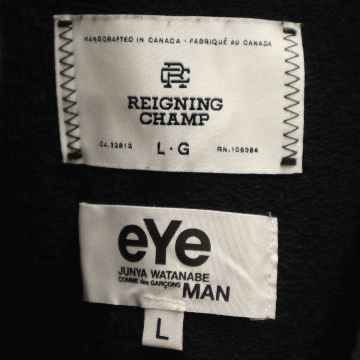eYe JUNYA WATANABE COMME des GARCONS MAN アイジュンヤワタナベコムデギャルソンマン 2019年 Reigning Champ レイニングチャンプ コラボ 日本製 スウェットパーカー L ブラック メンズ