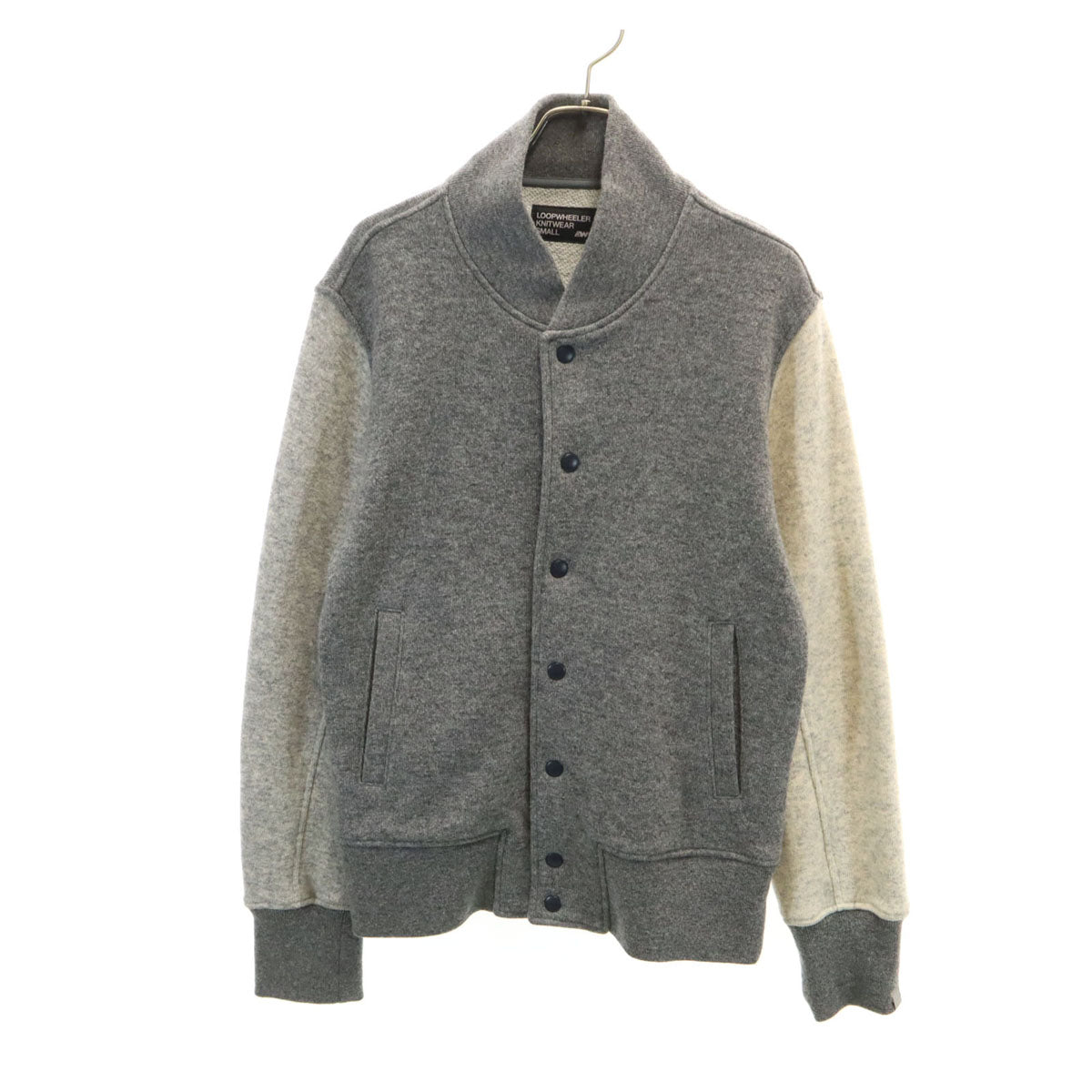 美品 LOOPWHEELER ループウィラー 日本製 ニット スタジャン S グレー ブルゾン メンズ