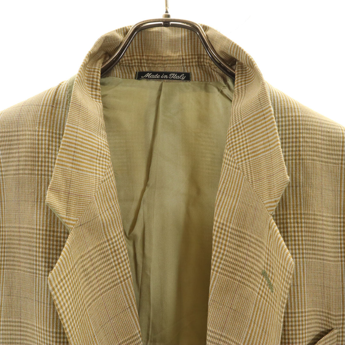 Emporio Armani エンポリオアルマーニ 90s イタリア製 リネンブレンド オールド チェック柄 テーラードジャケット 48 ベージュ メンズ