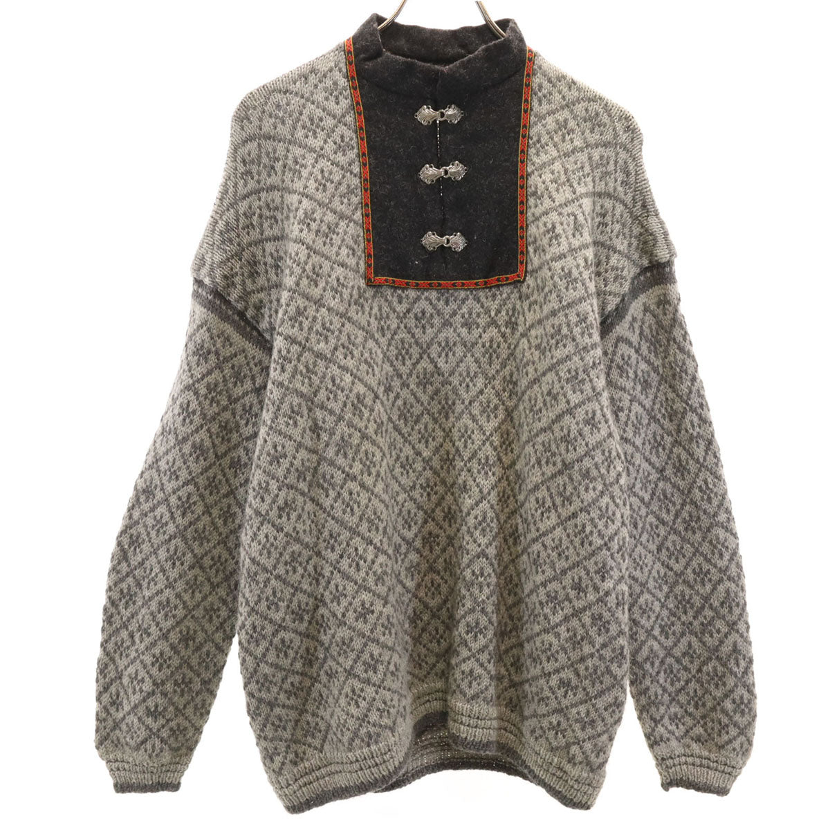 VINTAGE ヴィンテージ 80s ノルディック柄 長袖 チロリアン セーター グレー レディース