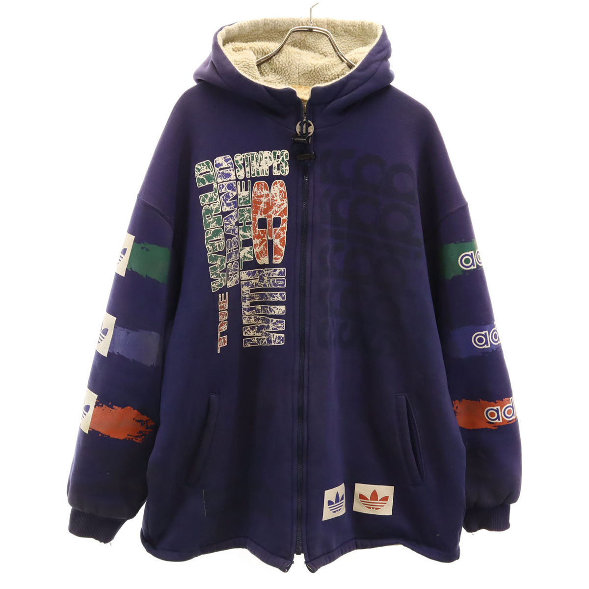 adidas アディダス 80s ヴィンテージ デサント製 トレフォイルロゴ 長袖 フリース ジップパーカー o ネイビー メンズ