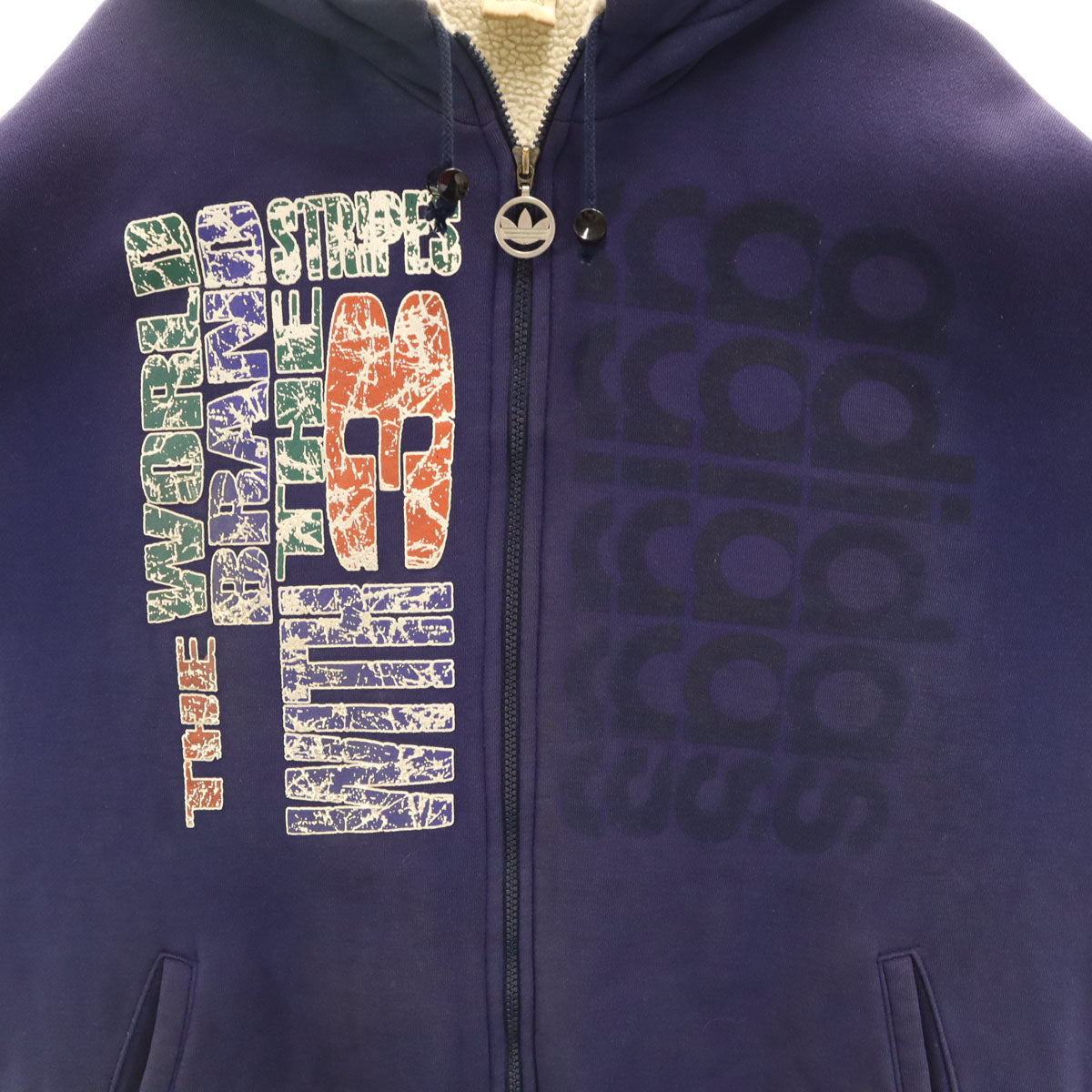 adidas アディダス 80s ヴィンテージ デサント製 トレフォイルロゴ 長袖 フリース ジップパーカー o ネイビー メンズ