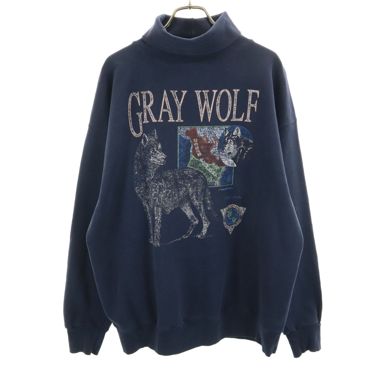 OLD オールド 90s USA製 長袖 タートルネック スウェット トレーナー XL ネイビー 裏起毛 メンズ