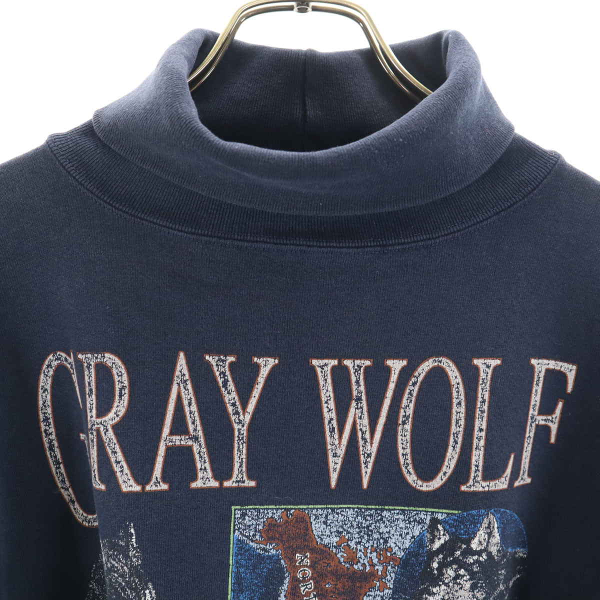 OLD オールド 90s USA製 長袖 タートルネック スウェット トレーナー XL ネイビー 裏起毛 メンズ