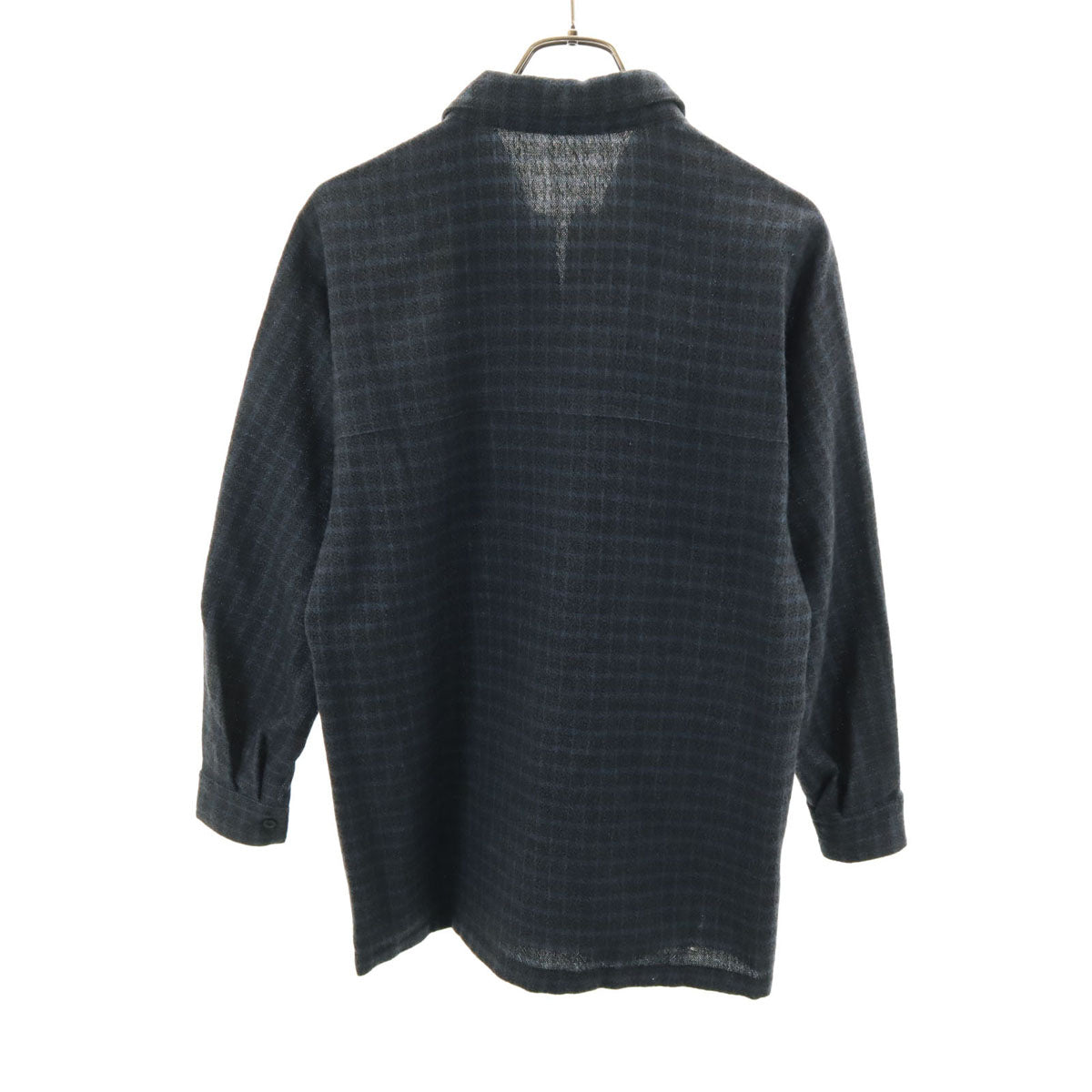 ISSEY MIYAKE イッセイミヤケ 70s 日本製 ヴィンテージ チェック柄 長袖 オープンカラー ウールシャツ 7 チャコールグレー レディース