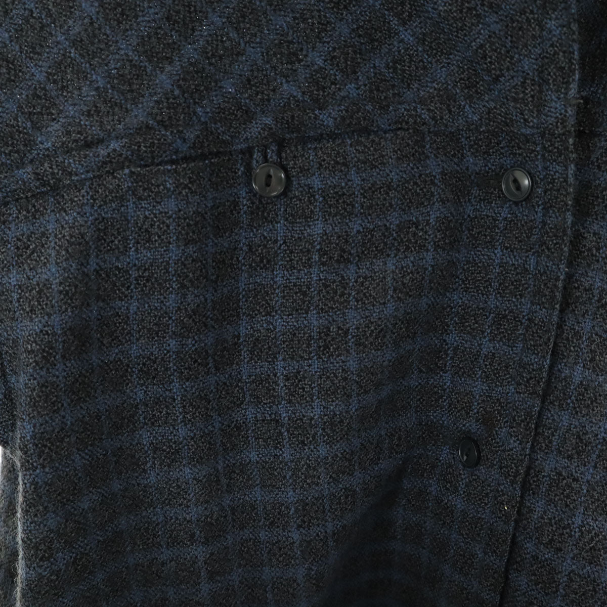 ISSEY MIYAKE イッセイミヤケ 70s 日本製 ヴィンテージ チェック柄 長袖 オープンカラー ウールシャツ 7 チャコールグレー レディース