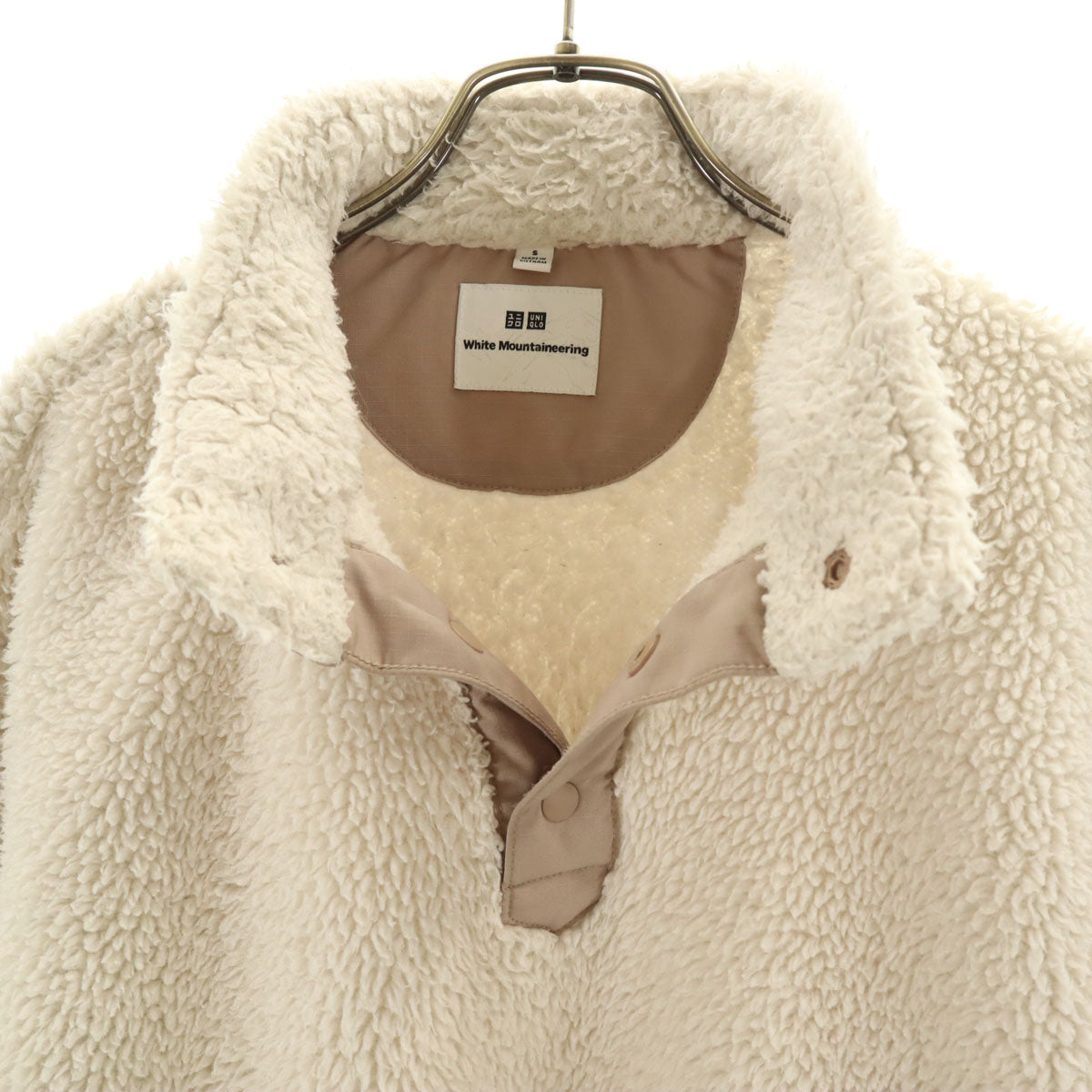 UNIQLO ユニクロ × ホワイトマウンテニアリング コラボ 半袖 オーバサイズ ハーフボタン フリースジャケット S ベージュ系 × White Mountaineering プルオーバー メンズ