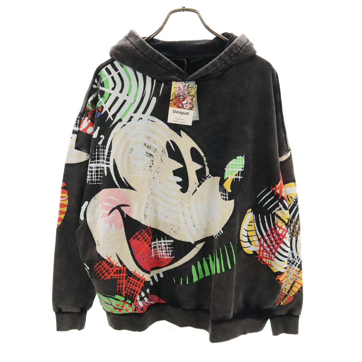未使用 Desigual デシグアル Disney ディズニー コラボ ミッキーマウス 長袖 オーバーサイズ スウェットパーカー S ブラック系 レディース