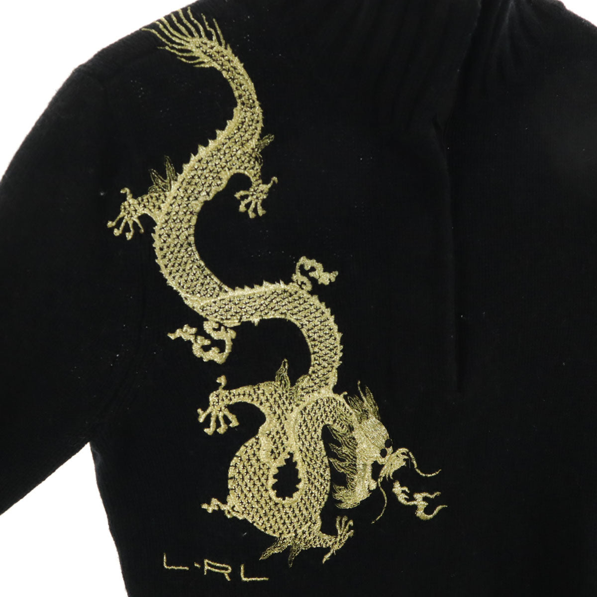 LAUREN RALPH LAUREN ローレンラルフローレン 長袖 ハーフボタン セーター S 黒 ニット 龍 レディース