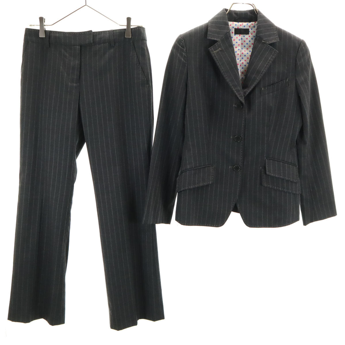 Paul Smith BLACK ポールスミス ブラック ストライプ柄 パンツスーツ 上下 セットアップ 40/38 チャコールグレー レディース