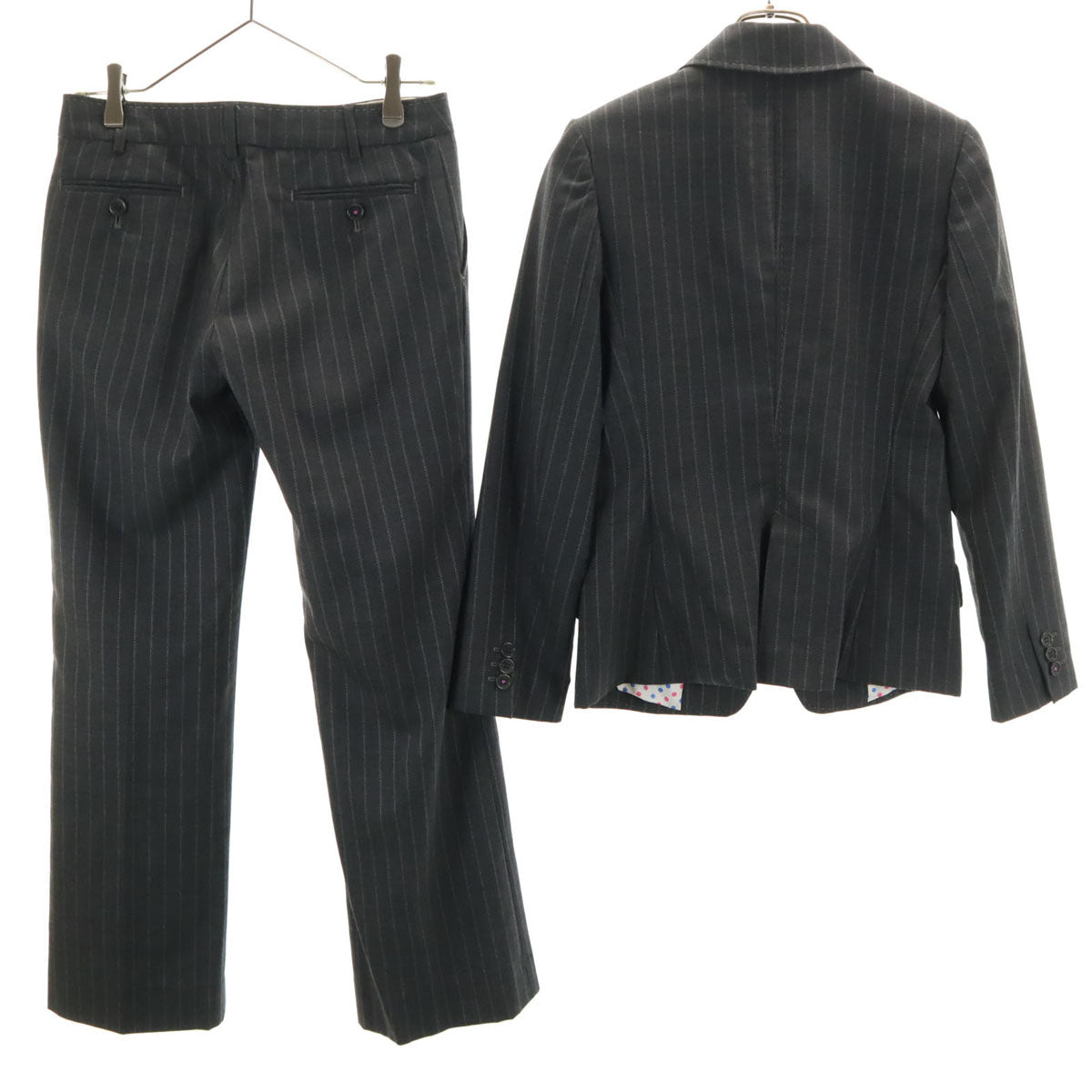 Paul Smith BLACK ポールスミス ブラック ストライプ柄 パンツスーツ 上下 セットアップ 40/38 チャコールグレー レディース