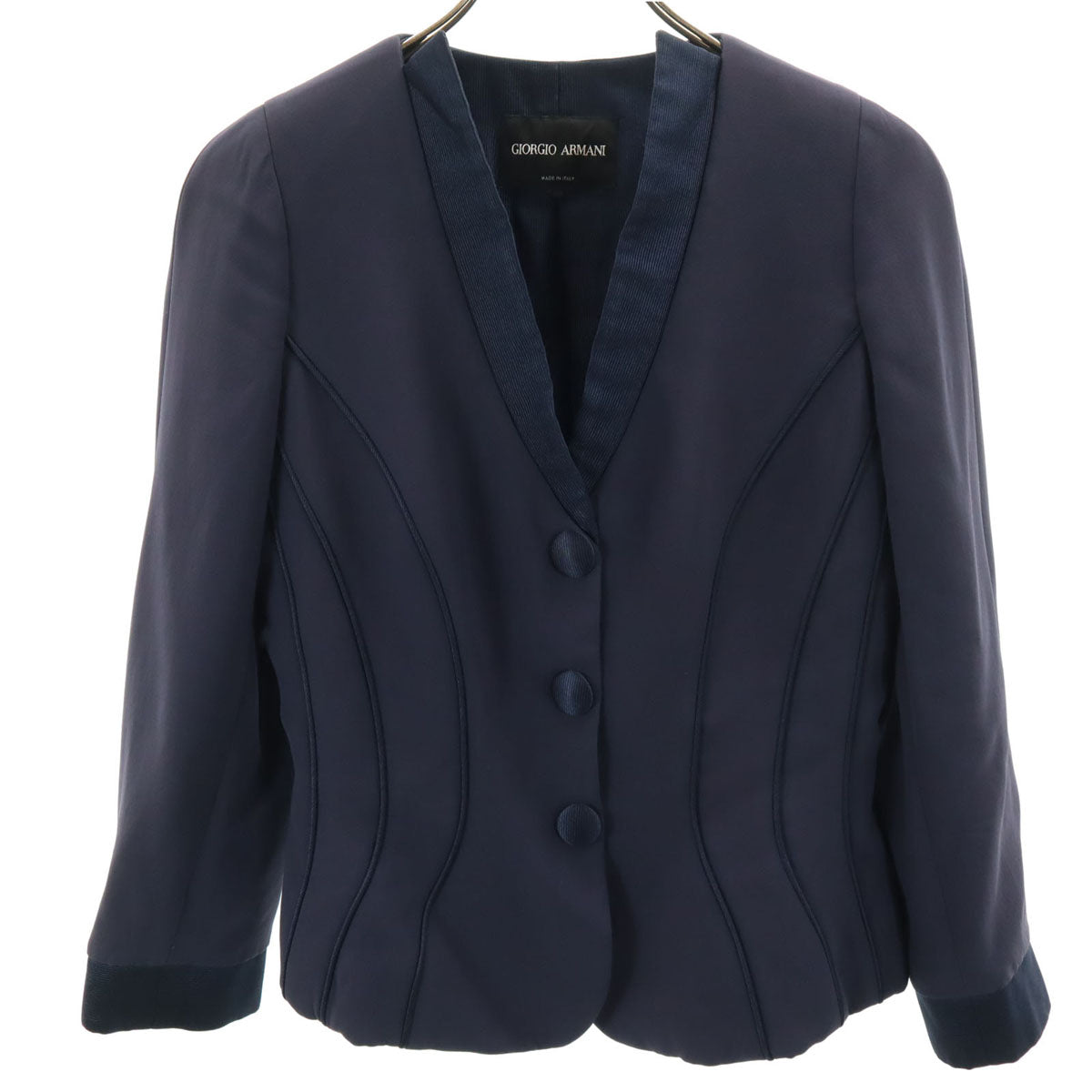 GIORGIO ARMANI ジョルジオアルマーニ イタリア製 シルク100％ ジャケット 38 ネイビー レディース