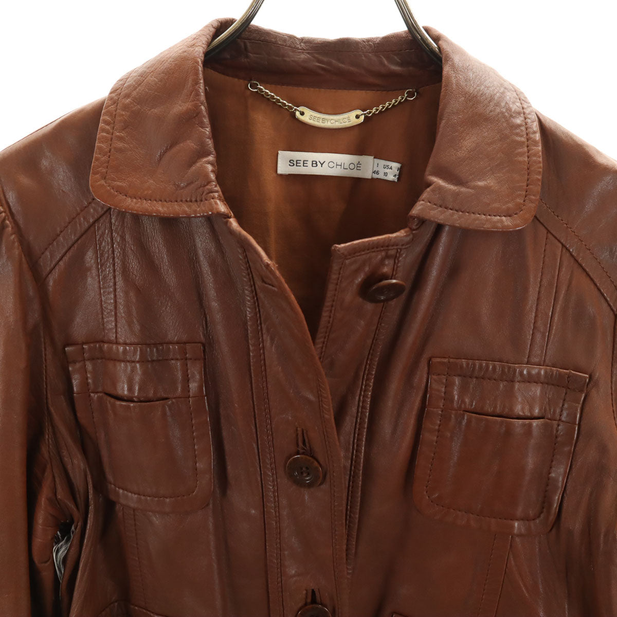 SEE BY CHLOE シーバイクロエ 羊革 レザージャケット 46 ブラウン レディース