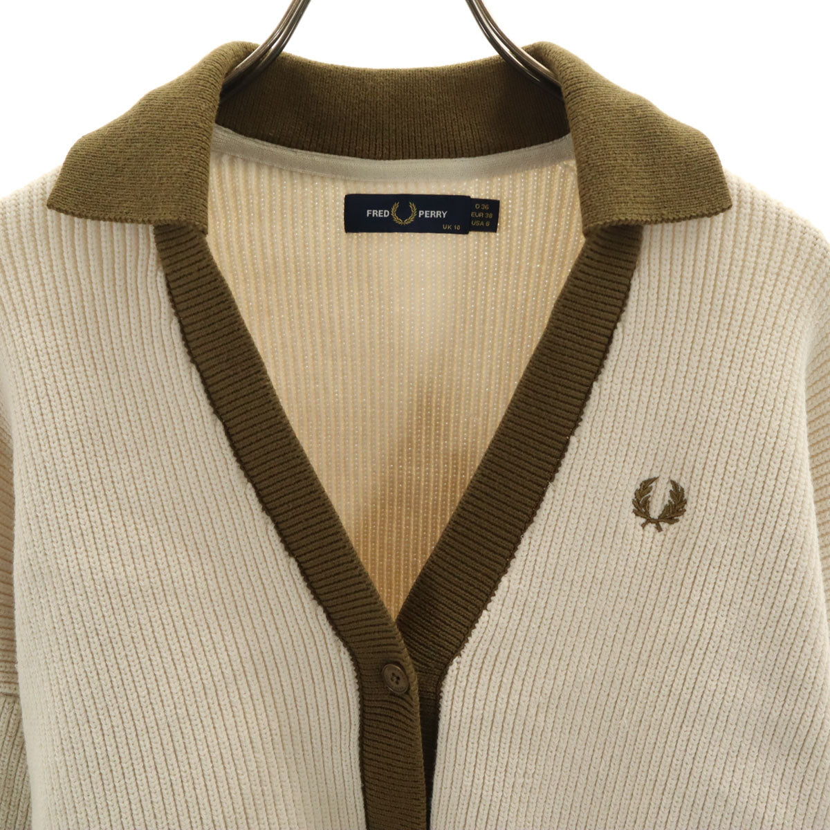 FRED PERRY フレッドペリー 長袖 ニットカーディガン 10 ベージュ レディース
