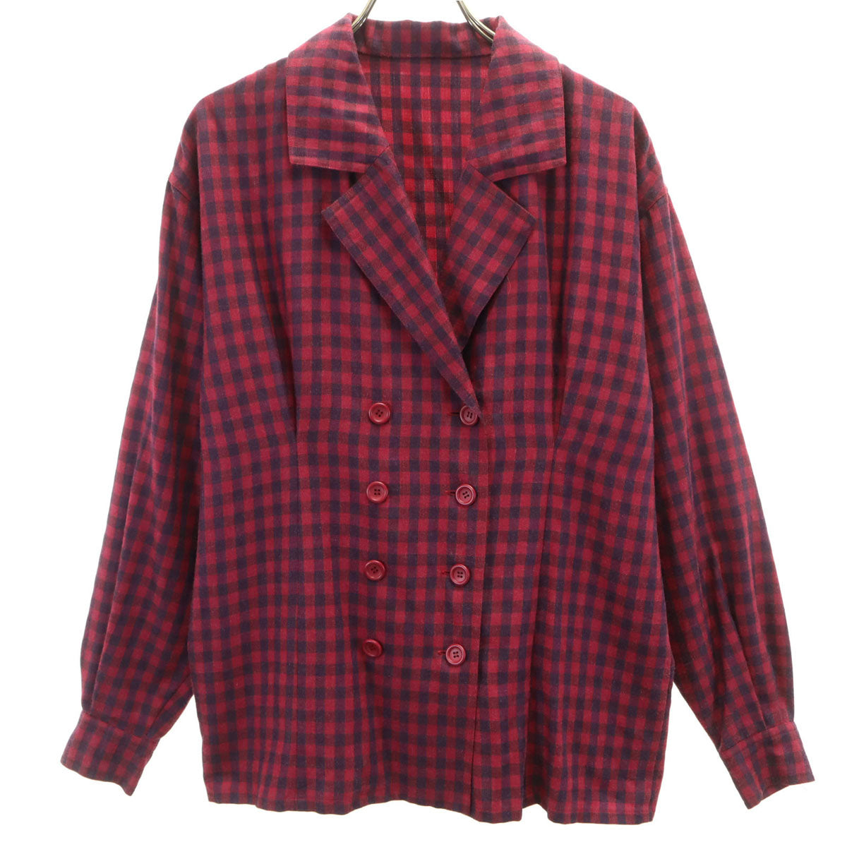 Christian Dior PRET-A-PORTER クリスチャンディオール プレタポルテ 90s オールド チェック柄 ダブルブレスト シャツジャケット L ワインレッド レディース