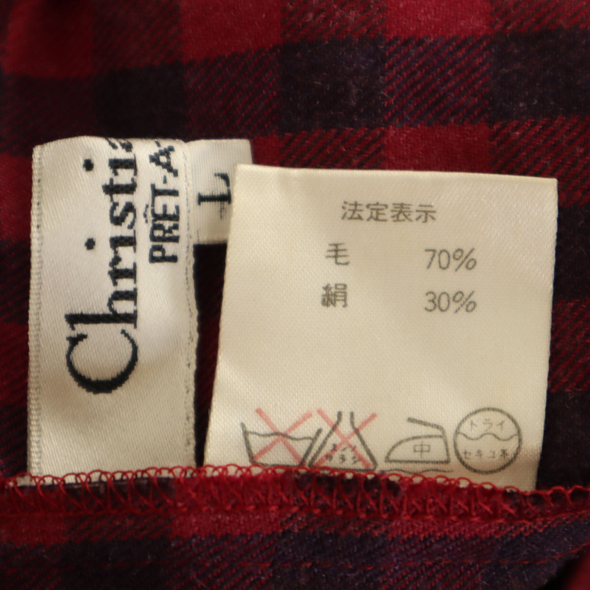 Christian Dior PRET-A-PORTER クリスチャンディオール プレタポルテ 90s オールド チェック柄 ダブルブレスト シャツジャケット L ワインレッド レディース