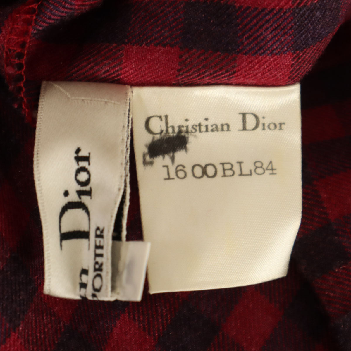 Christian Dior PRET-A-PORTER クリスチャンディオール プレタポルテ 90s オールド チェック柄 ダブルブレスト シャツジャケット L ワインレッド レディース