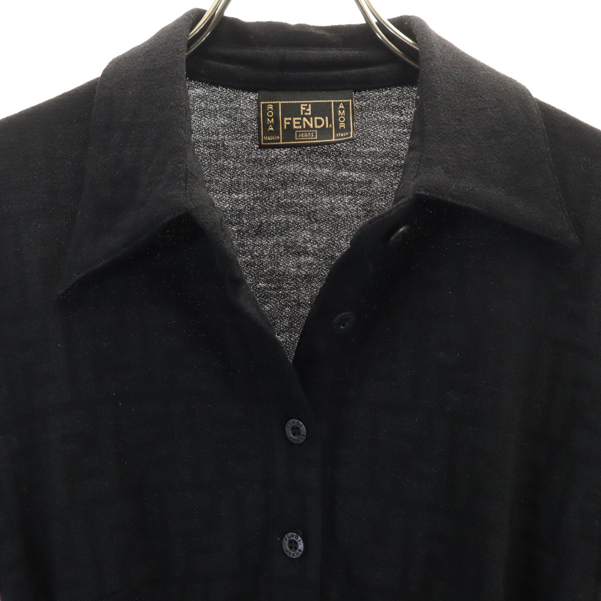 FENDI JEANS フェンディ ジーンズ イタリア製 ズッカ柄 長袖 ポロ ワンピース 44 ブラック レディース