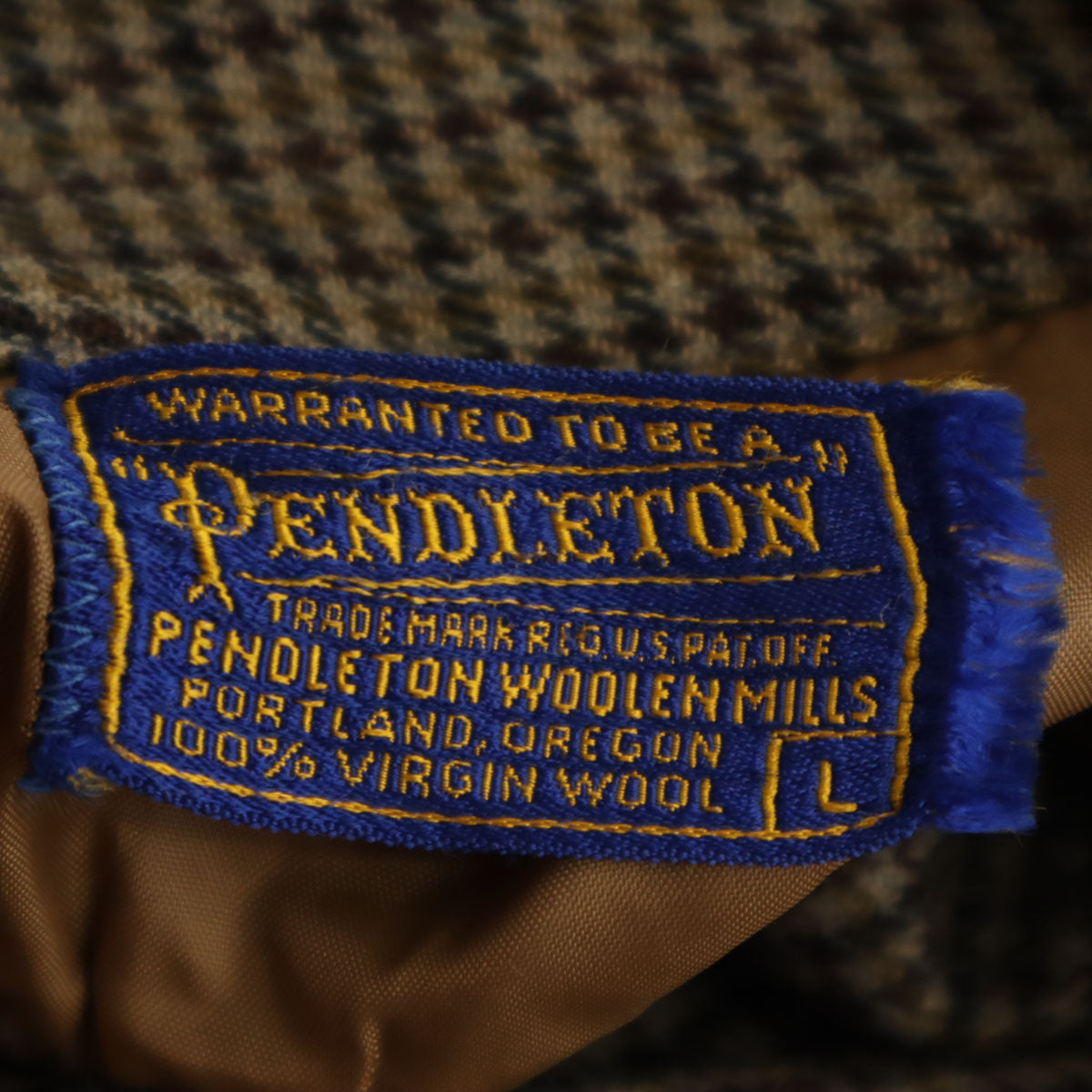 PENDLETON ペンドルトン 60s ヴィンテージ ハウンドトゥース柄 長袖 オープンカラー ウールシャツ L ブラウン 千鳥格子 メンズ