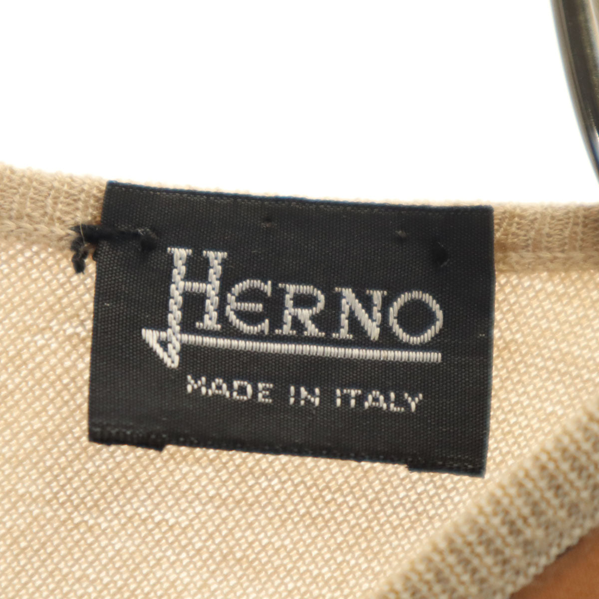 Herno ヘルノ イタリア製 カシミヤ シルクブレンド スカーフ柄 長袖 ニット 40 ベージュ レディース