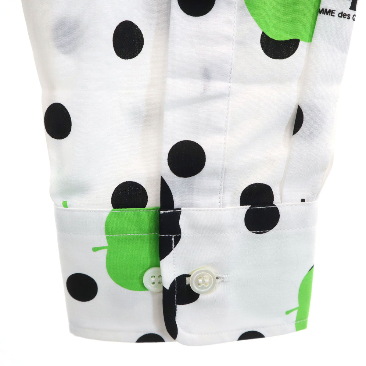 未使用 COMME des GARCONS コムデギャルソン 2015年 THE BEATLES ビートルズ コラボ 日本製 アップルドット柄 長袖 ボタンダウンシャツ L ホワイト メンズ