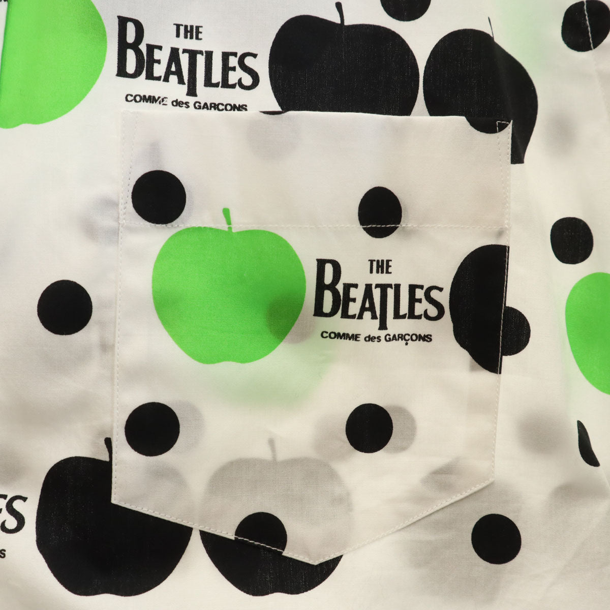 未使用 COMME des GARCONS コムデギャルソン 2015年 THE BEATLES ビートルズ コラボ 日本製 アップルドット柄 長袖 ボタンダウンシャツ L ホワイト メンズ