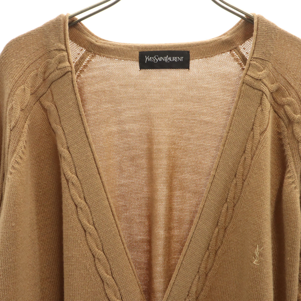 YVES SAINT LAURENT イヴサンローラン 90s オールド 長袖 Vネック ニットカーディガン M ブラウン レディース