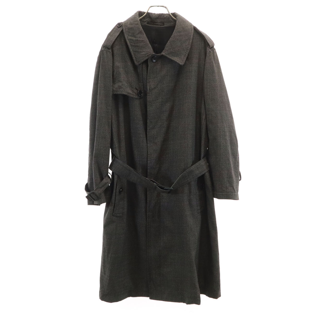 Y’s for men ワイズフォーメン 日本製 ハウンドトゥース柄 トレンチコート 4 チャコールグレー ヨウジヤマモト 千鳥格子 メンズ