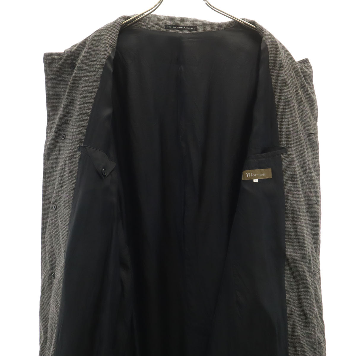 Y’s for men ワイズフォーメン 日本製 ハウンドトゥース柄 トレンチコート 4 チャコールグレー ヨウジヤマモト 千鳥格子 メンズ
