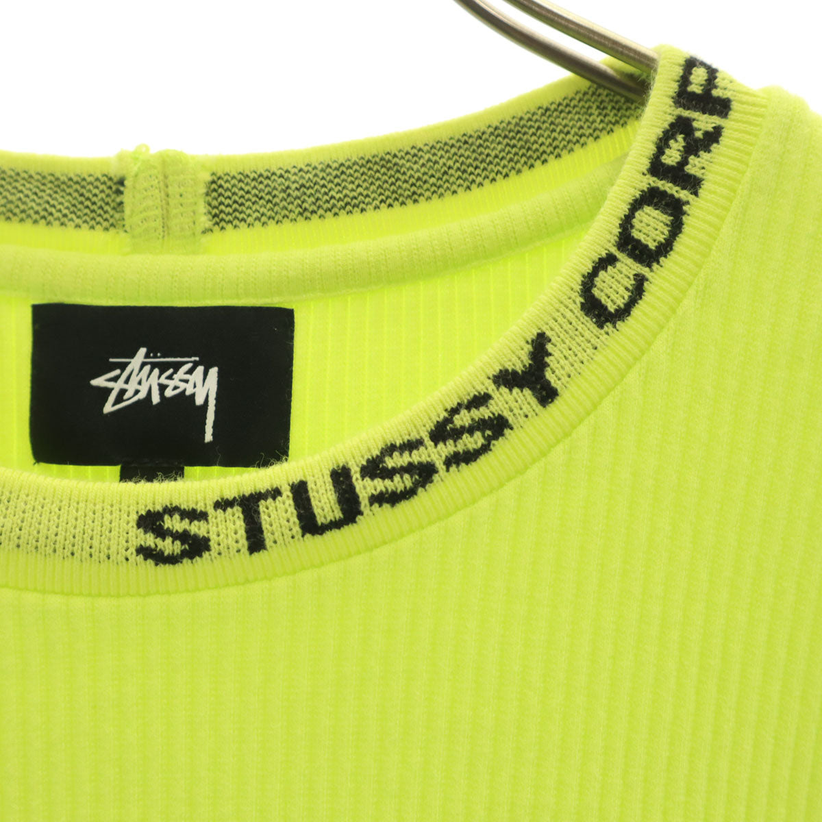 STUSSY ステューシー 長袖 リブニット ワンピース S ネオンイエロー レディース