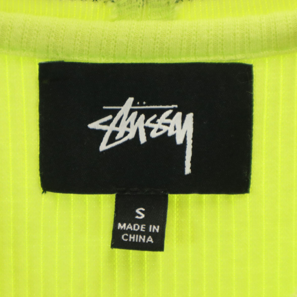 STUSSY ステューシー 長袖 リブニット ワンピース S ネオンイエロー レディース
